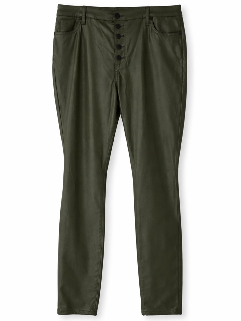 Kut from the Kloth Mia High Rise Coated Skinny Jeans in olive.